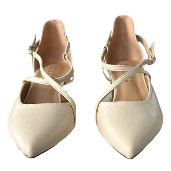 New Journee Galvin Pump Sandals Bone Color Pointed Toe Block Heels Women’s 6.5 - Picture 2 of 9